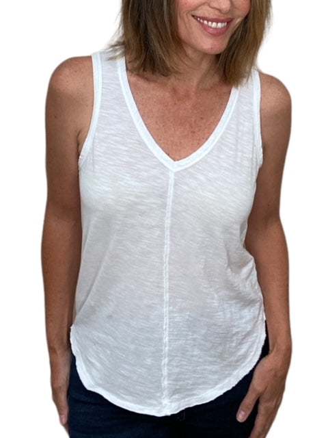 V-NECK TANK W/ CF SEAM-WHITE - Kingfisher Road - Online Boutique