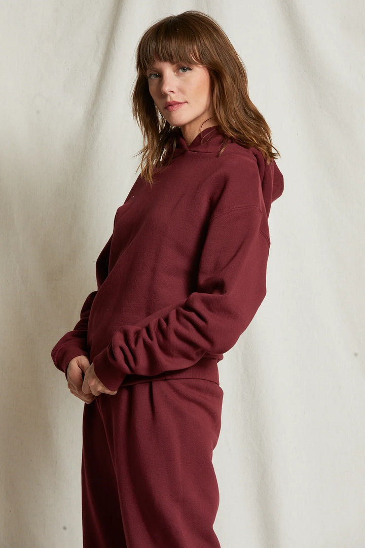 HEART FLEECE PULLOVER HOODIE-CRANBERRY