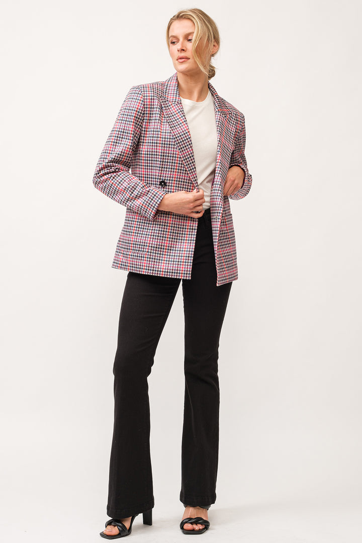 ELFI DOUBLE BREASTED JACKET-DAHLIA MAUVE HOUNDSTOOTH