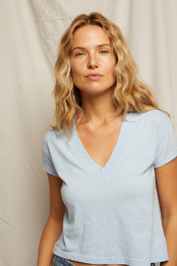 ALANIS V-NECK TEE-SKY BLUE - Kingfisher Road - Online Boutique