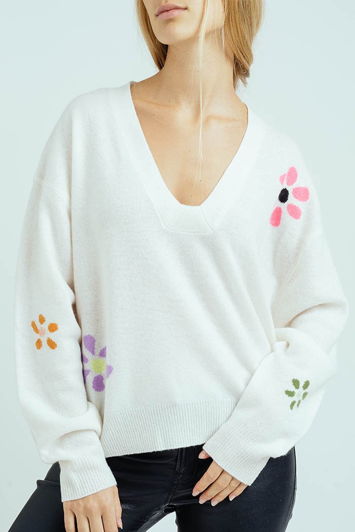 SAMARA FLORAL V-NECK SWEATER - Kingfisher Road - Online Boutique