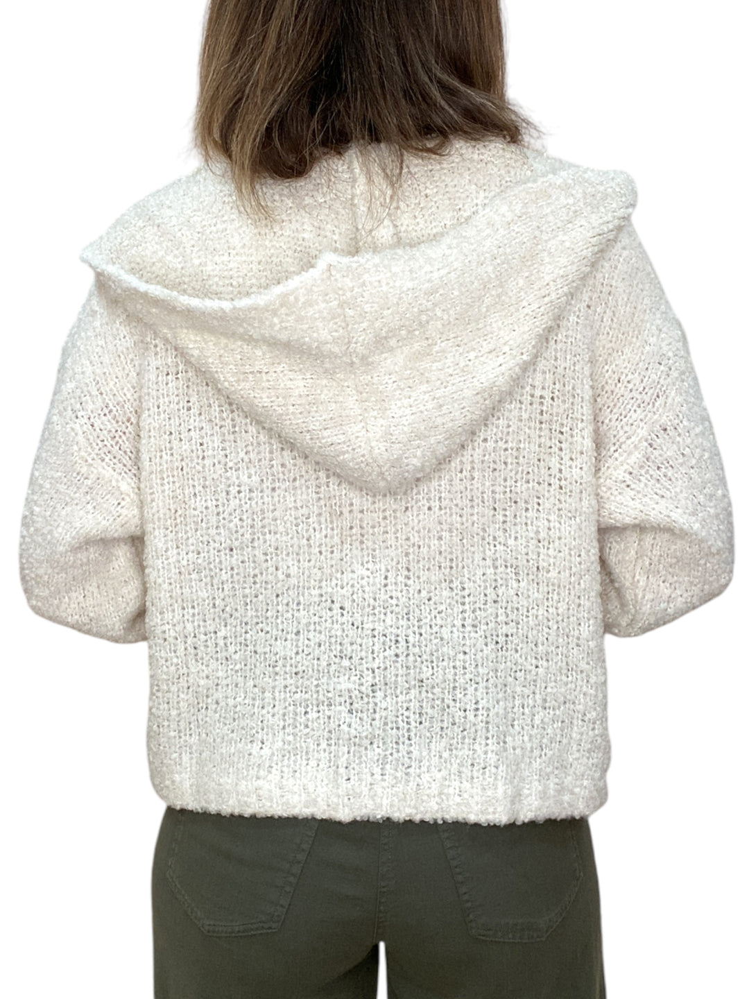 L/S BOUCLE HOODED CARDIGAN WITH BUTTONS-OATMEAL