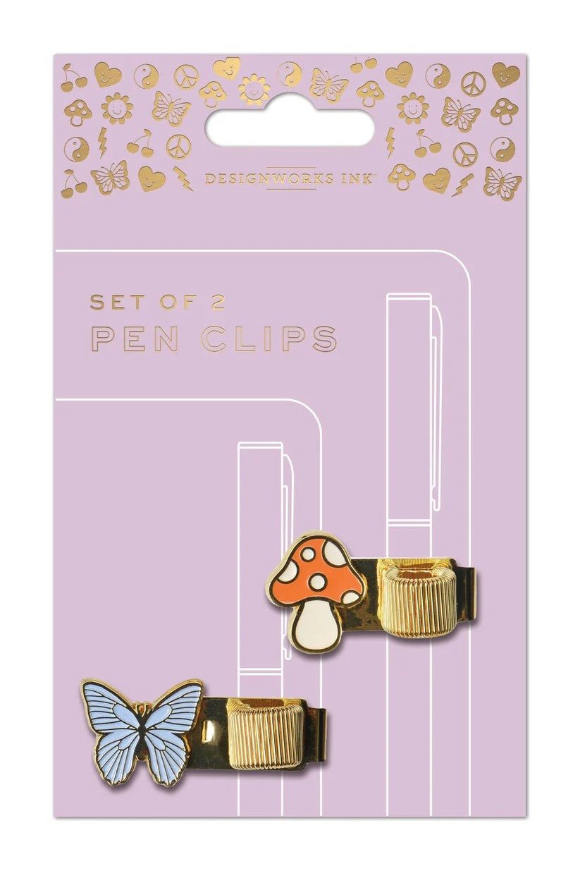 PEN CLIPS-BUTTERFLY + MUSHROOM