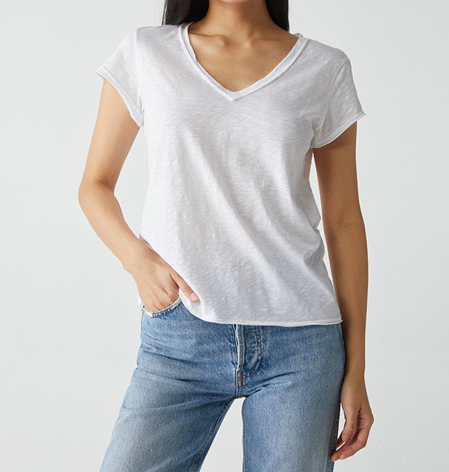 BAXTER V-NECK RAW EDGE TEE-WHITE - Kingfisher Road - Online Boutique