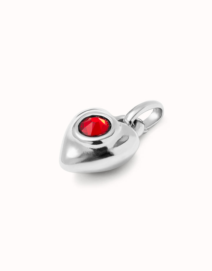 PUFFY HEART CHARM WITH RED STONE-SILVER - Kingfisher Road - Online Boutique