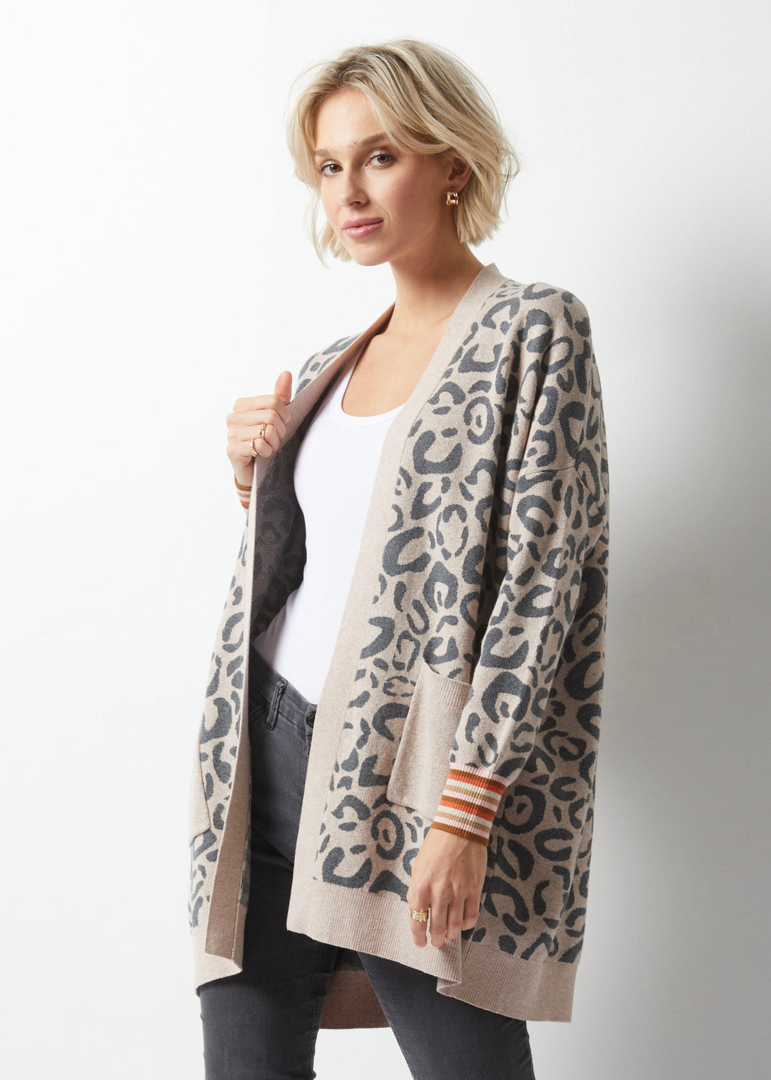 LEOPARD OPEN CARDIGAN-COOKIE