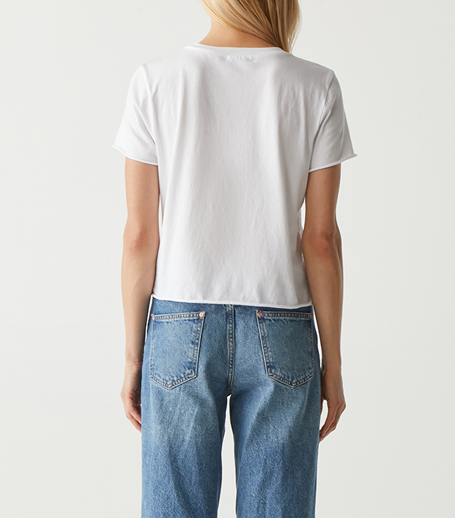 JACKIE RAW EDGE CREW NECK TEE-WHITE - Kingfisher Road - Online Boutique