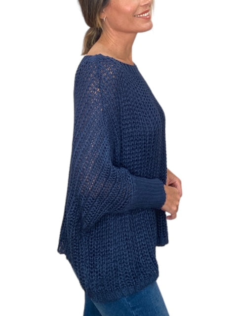 BOATNECK DROP SHOULDER LS SWEATER-NAVY BLUE - Kingfisher Road - Online Boutique