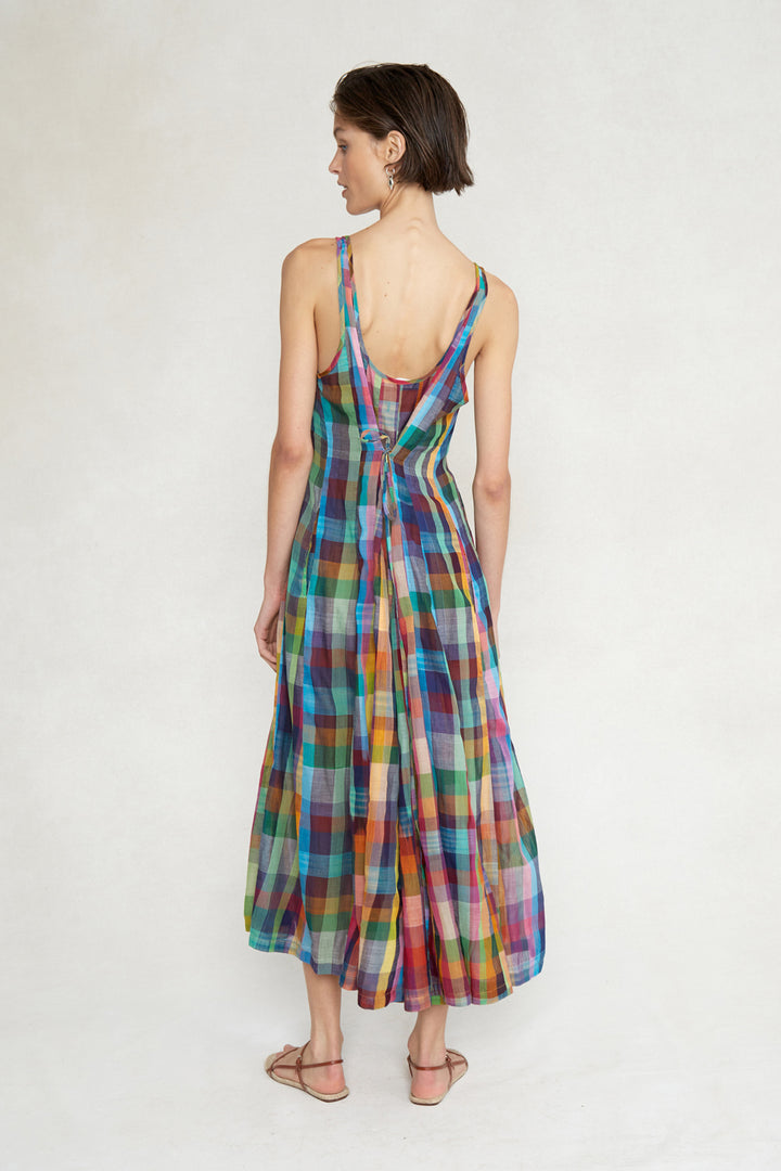 COTTON PRINTED A-LINE PLAID DRESS-MULTI - Kingfisher Road - Online Boutique
