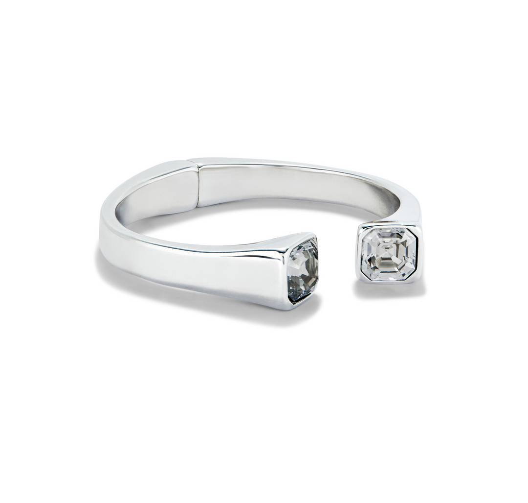 WHITE CRYSTAL FACETED HINGE BRACELET-SILVER