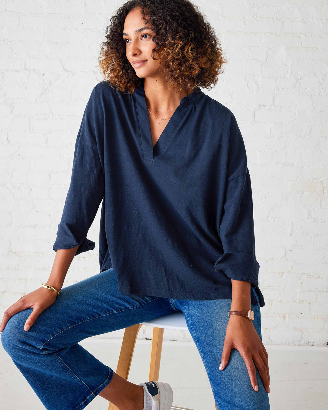 AMELIA CUFF TEE-NAVY - Kingfisher Road - Online Boutique