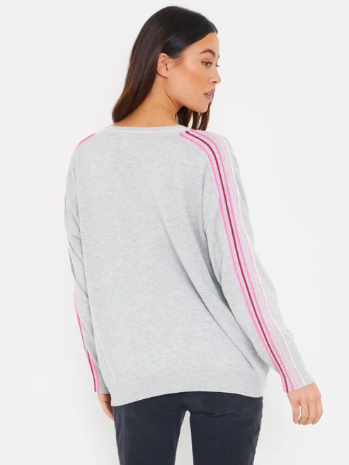 SPORTY STRIPE V-NECK SWEATER-CHROMIUM