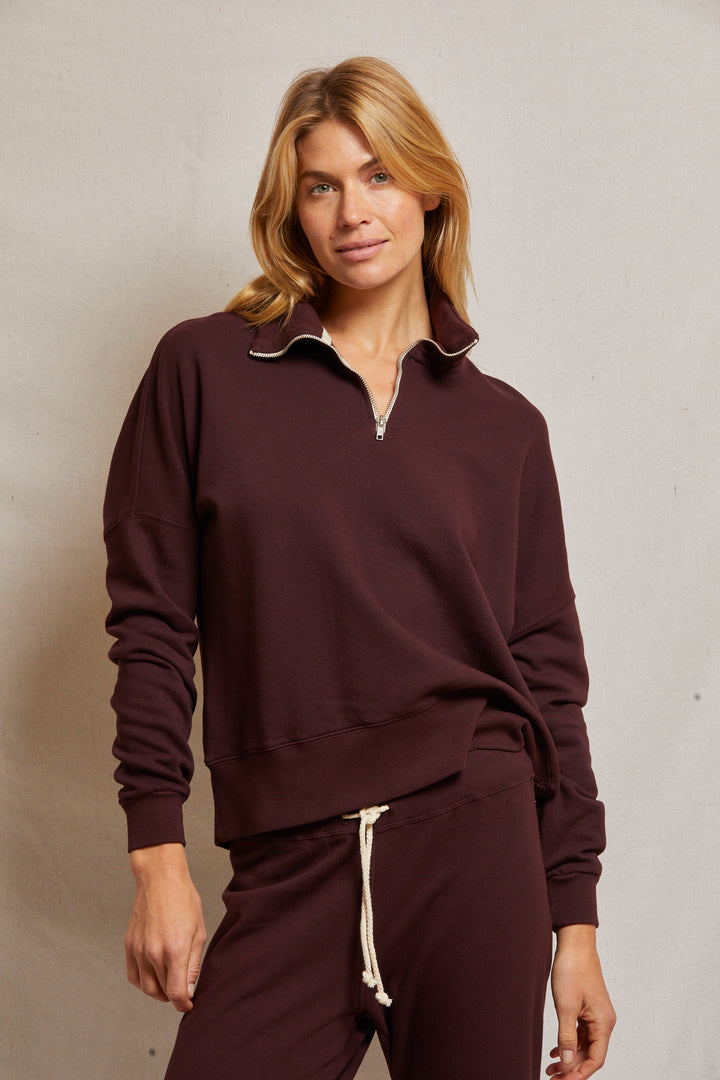 MAREN FRENCH TERRY HALF ZIP-BLACKBERRY