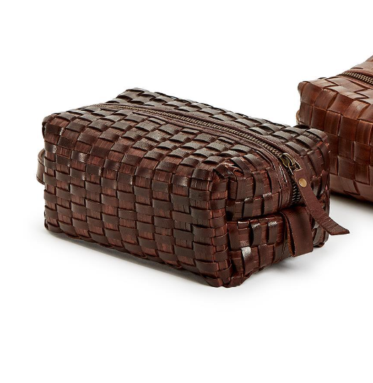 CHESTNUT WOVEN LEATHER DOPP KIT