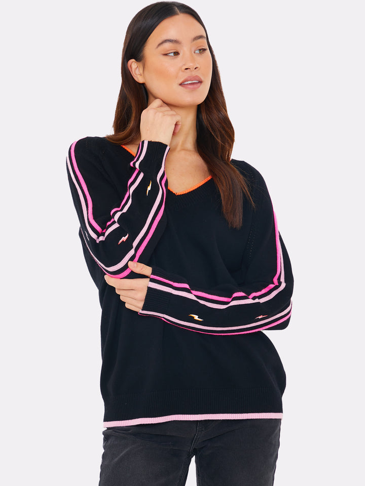 GRADIENT BOLT V-NECK SWEATER-BLACK