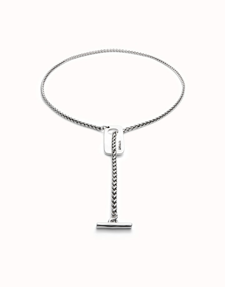 MODERN ID TAG LARIAT NECKLACE-SILVER
