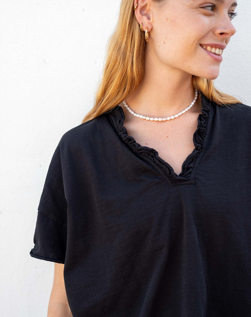 AMELIA RUFFLE TEE-BLACK - Kingfisher Road - Online Boutique