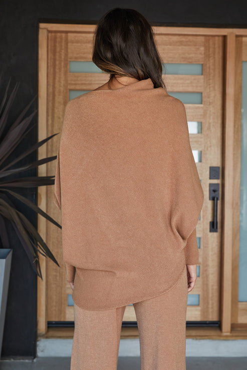 ASYMMETRICAL SWEATER-CAMEL