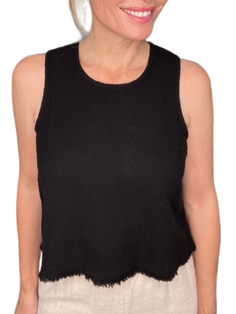 RAW EDGE SCOOP NECK TANK-BLACK - Kingfisher Road - Online Boutique