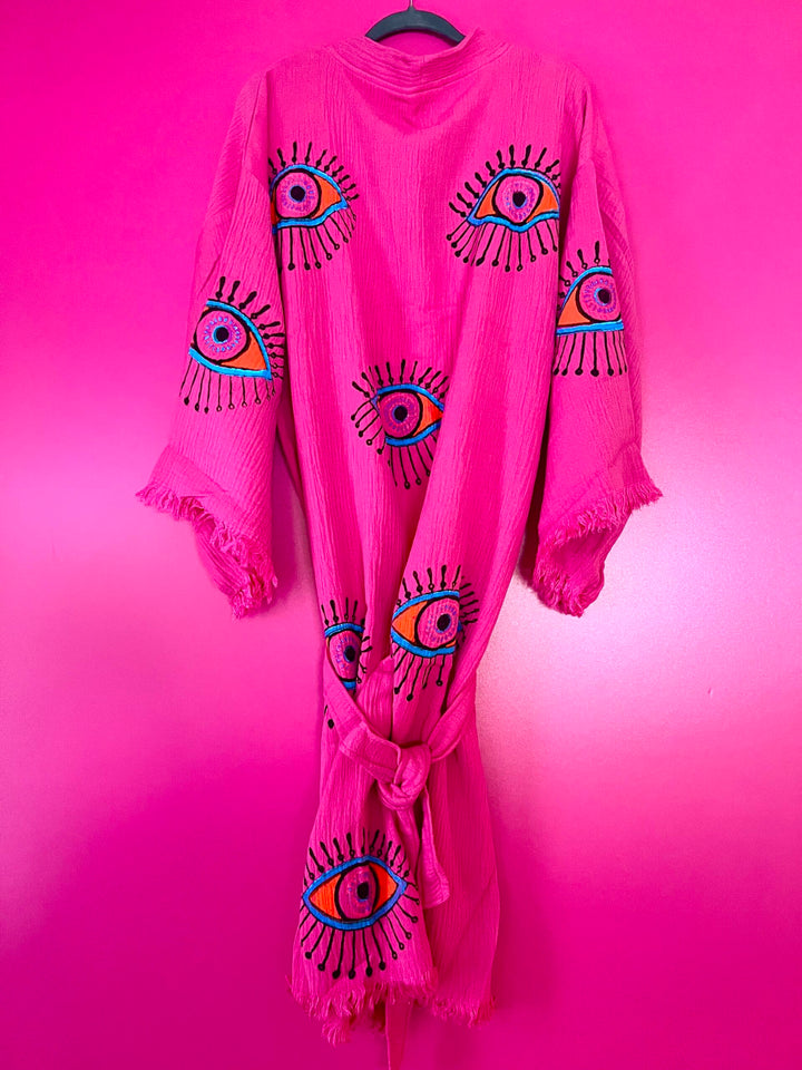 MULTI EVIL EYE KAFTAN-PINK - Kingfisher Road - Online Boutique