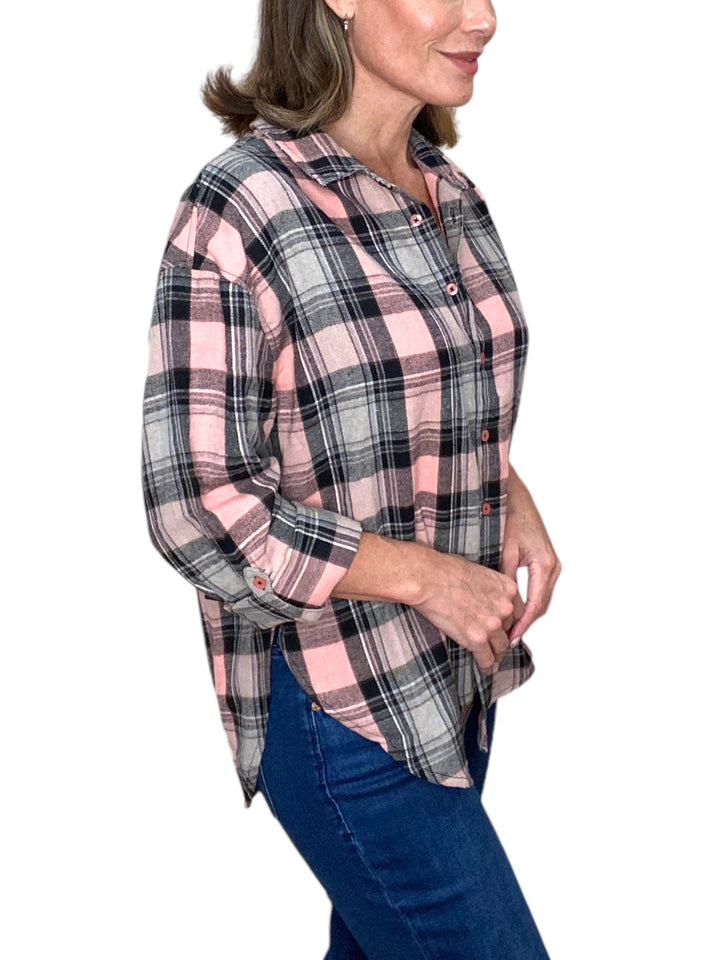 ALWAYS FUN PLAID SHIRT-PINK PLAID - Kingfisher Road - Online Boutique