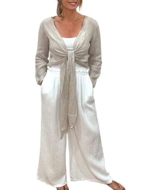 COTTON GAUZE DRAWSTRING PANTS-WHITE - Kingfisher Road - Online Boutique