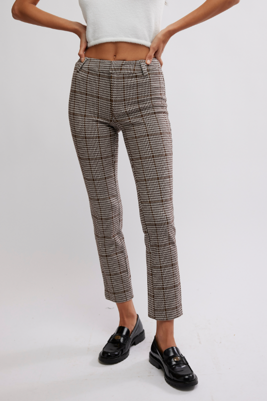 MOLLY PLAID SLIM PANT-NEUTRAL COMBO