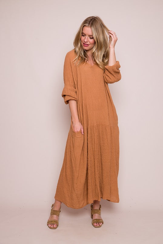 STEVIE CRINKLE GYPSY MAXI DRESS - TOBACCO - Kingfisher Road - Online Boutique