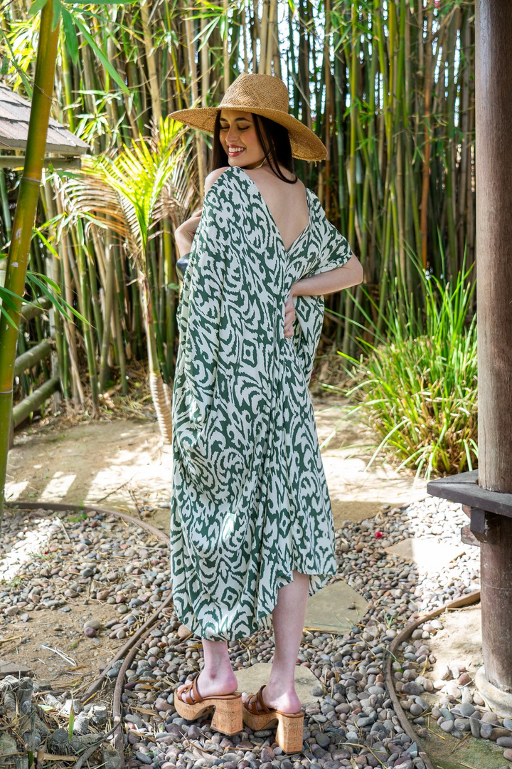 BELIZE OPEN SHOULDER CAFTAN-GREEN - Kingfisher Road - Online Boutique