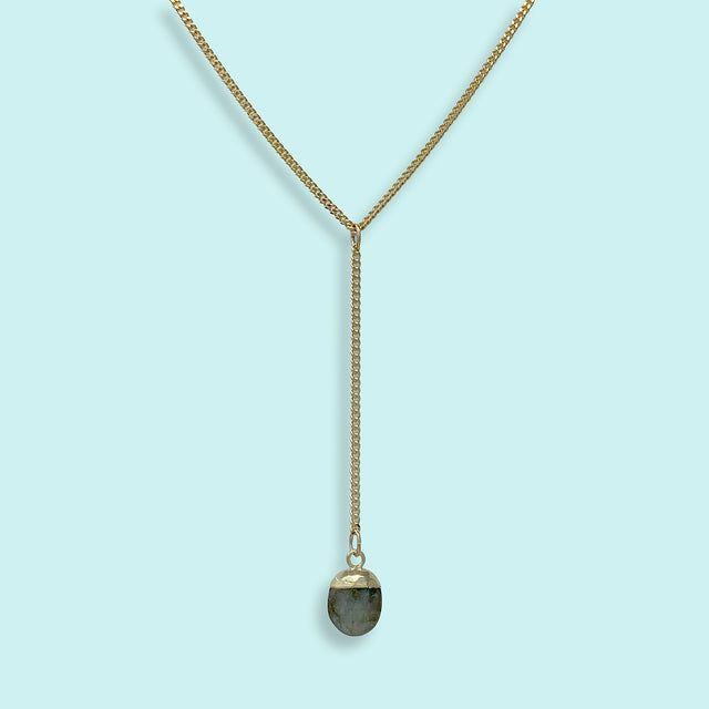 FACETED LABRADORITE STONE Y-DROP NECKLACE