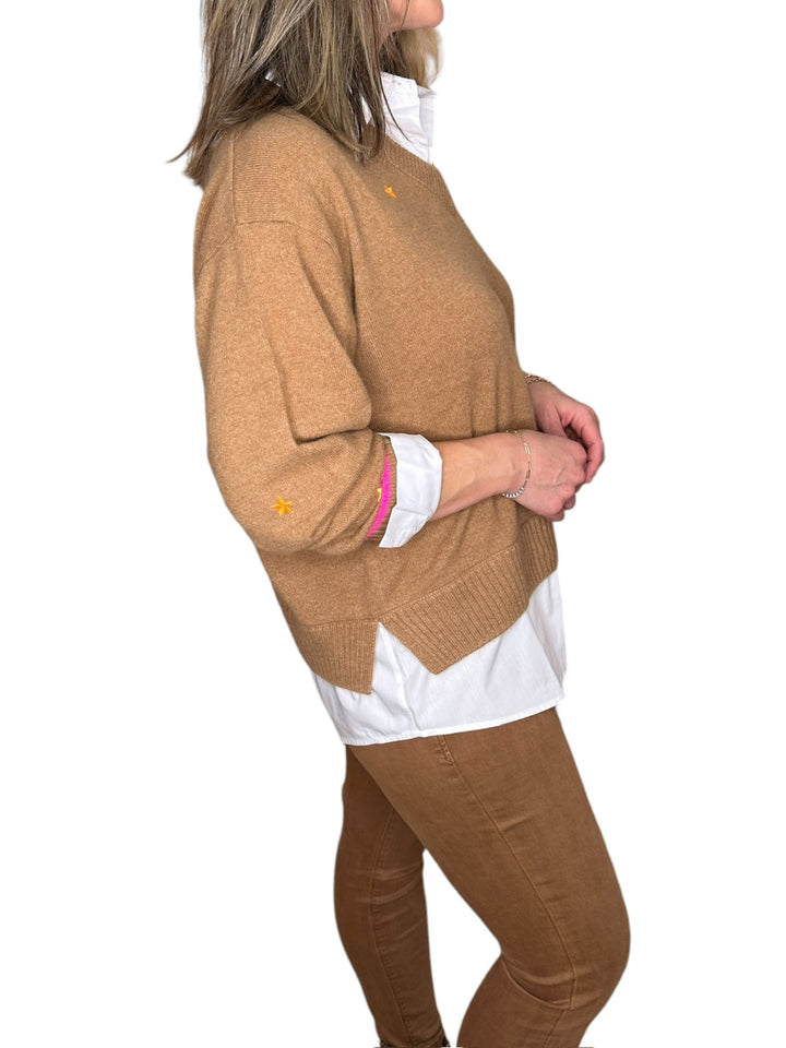 STAR SHIRTING V-NECK SWEATER-CHESTNUT