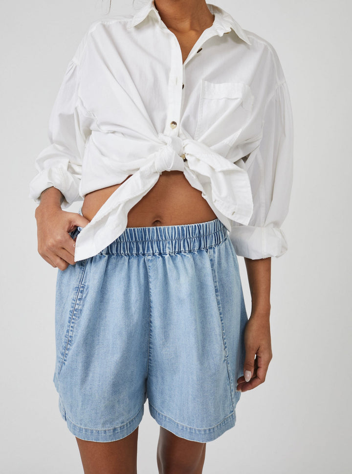 GET FREE CHAMBRAY SHORTS - LADY LIBERTY - Kingfisher Road - Online Boutique