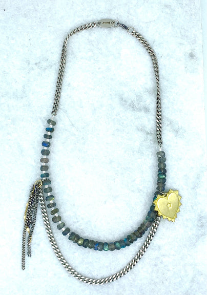 JIMMY FRINGE AND CHARM NECKLACE-LABRADORITE - Kingfisher Road - Online Boutique