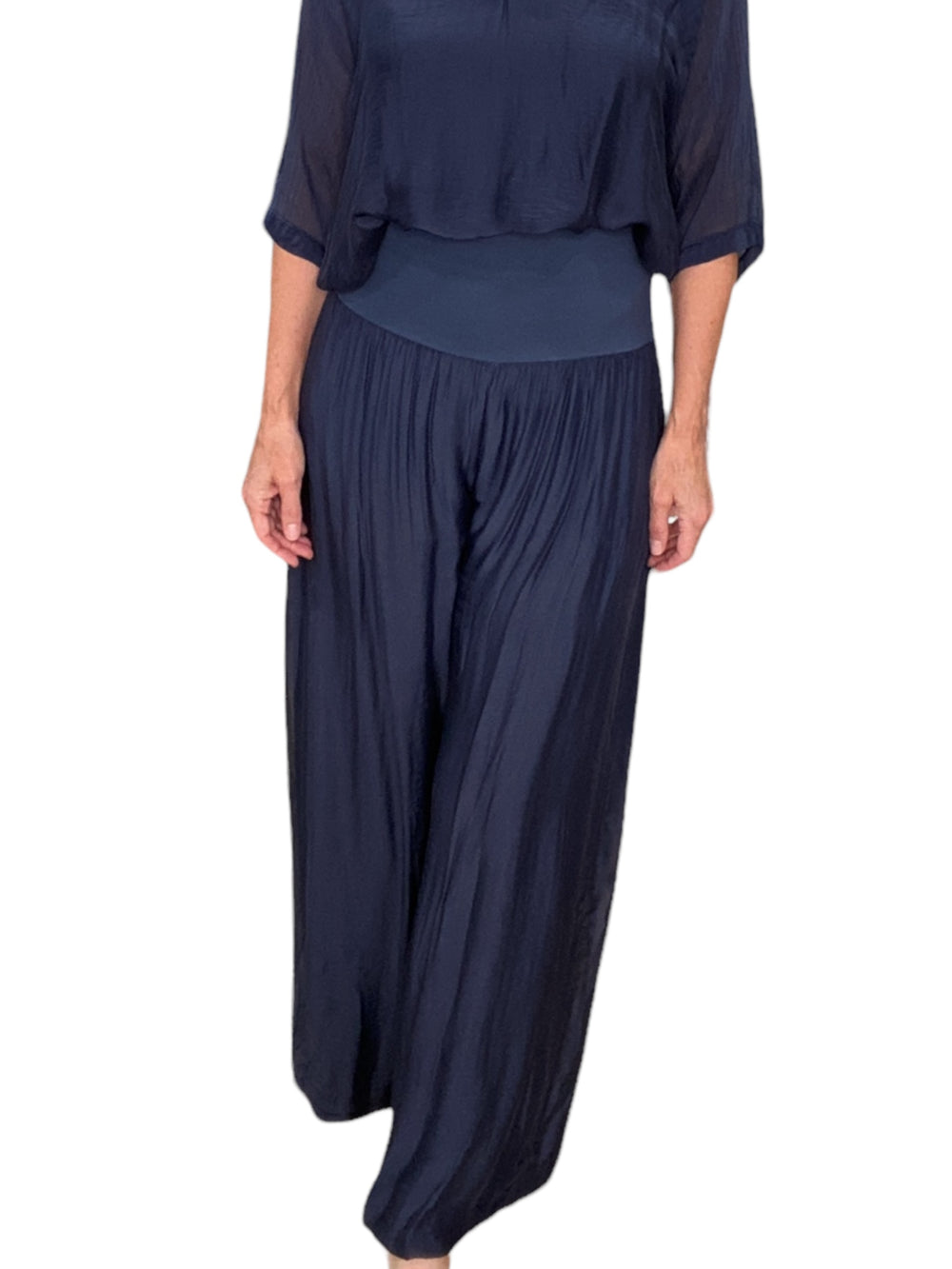 SILK PALAZZO PANTS-NAVY - Kingfisher Road - Online Boutique