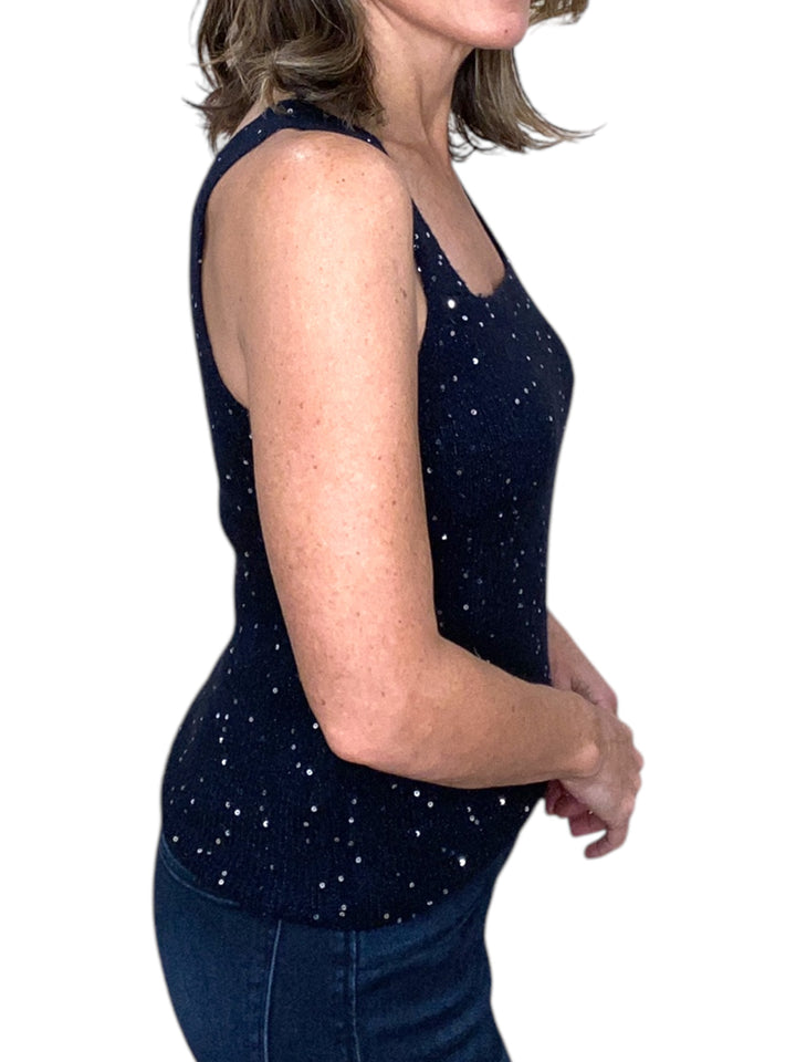 SEQUIN TANK-NAVY