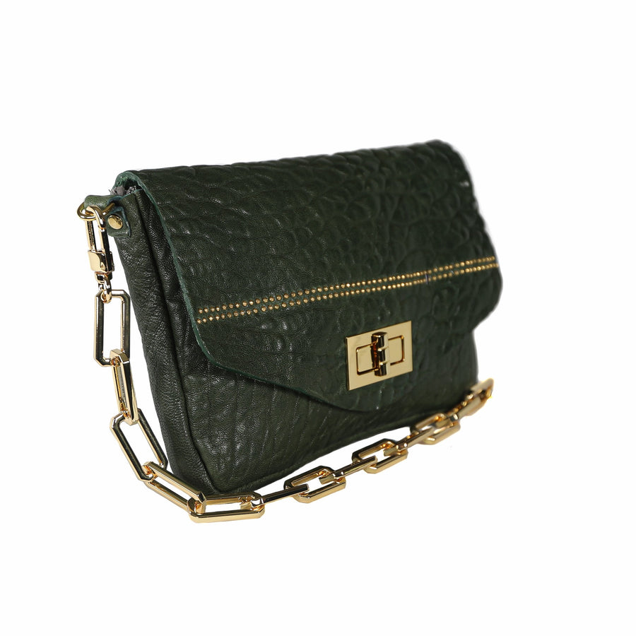 NATALIA SHOULDER BAG-GREEN/GOLD - Kingfisher Road - Online Boutique