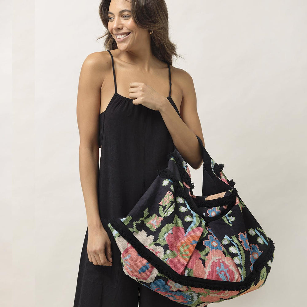 WOVEN FLOWER SLOUCH BAG - Kingfisher Road - Online Boutique
