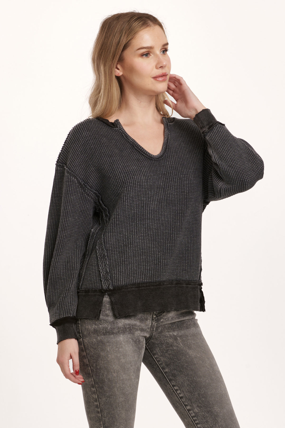 ZYRA V NECK LONG SLEEVE TOP-BLACK - Kingfisher Road - Online Boutique