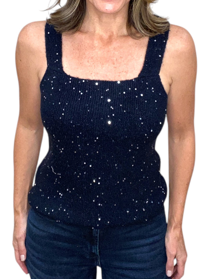 SEQUIN TANK-NAVY