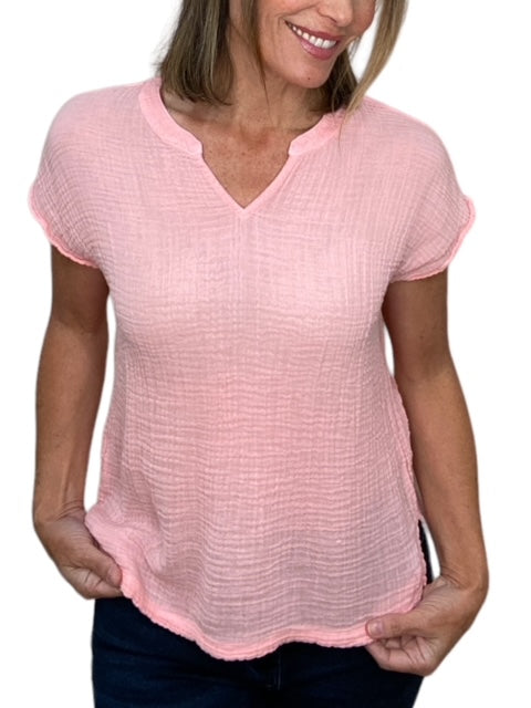 NAOMI SPLIT NECK TOP-GRAPEFRUIT - Kingfisher Road - Online Boutique