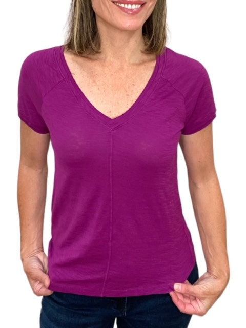 RIB MIX V-NECK TEE-ACAI - Kingfisher Road - Online Boutique