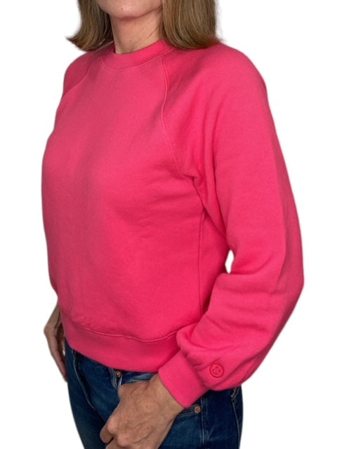 CREW NECK SWEATSHIRT W/ EMBROIDERED SMILEY FACE-HOT PINK - Kingfisher Road - Online Boutique