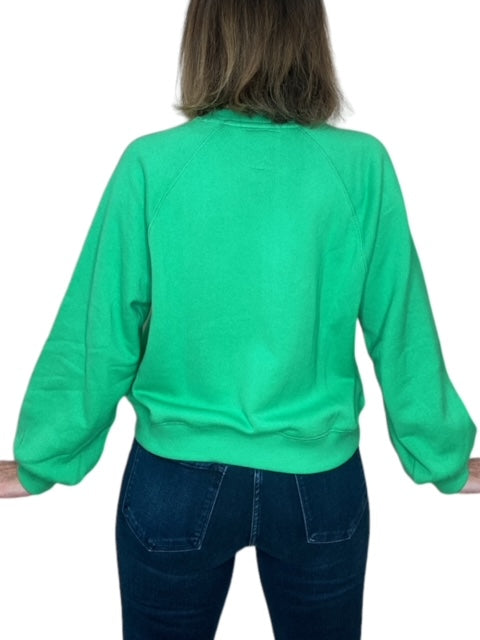 CREW NECK SWEATSHIRT W/ EMBROIDERED SMILEY FACE-GREEN