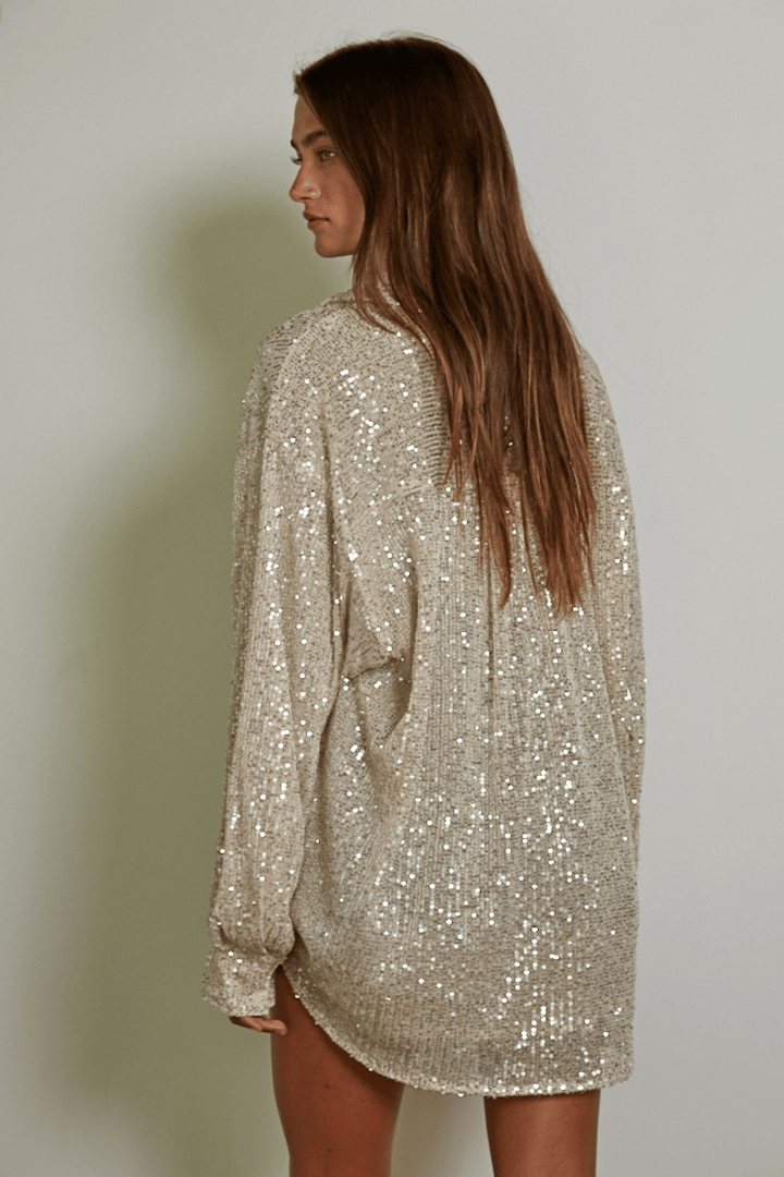 LONG SLEEVE SEQUIN TUNIC SHIRT-GOLD SILVER