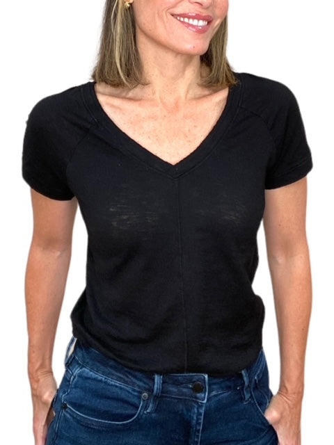 RIB MIX V-NECK TEE-BLACK - Kingfisher Road - Online Boutique