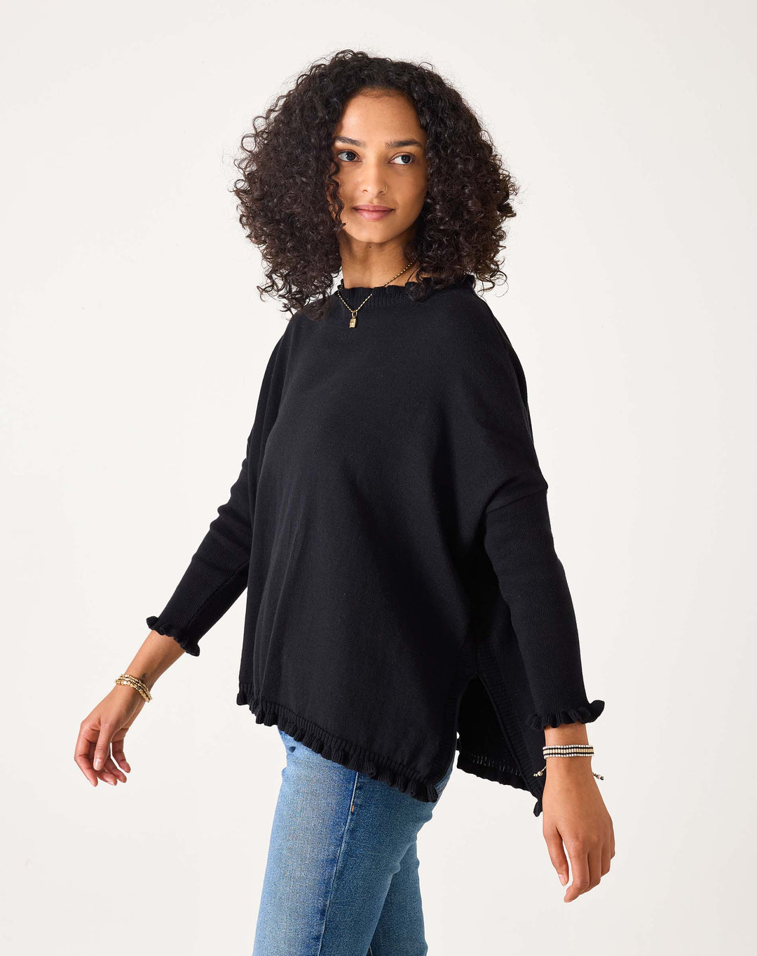 CATALINA COTTON RUFFLEY SWEATER-BLACK - Kingfisher Road - Online Boutique