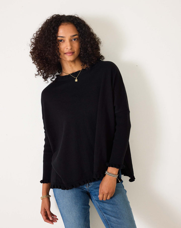 CATALINA COTTON RUFFLEY SWEATER-BLACK - Kingfisher Road - Online Boutique