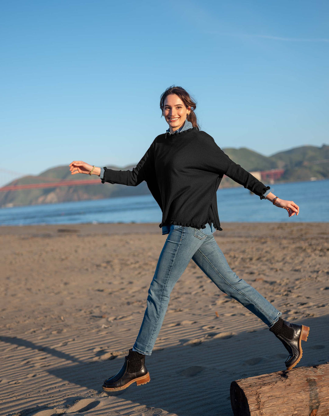 CATALINA COTTON RUFFLEY SWEATER-BLACK - Kingfisher Road - Online Boutique