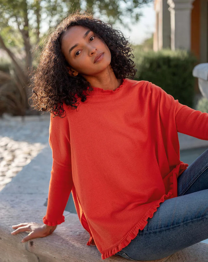 CATALINA COTTON RUFFLEY SWEATER-DESERT RED