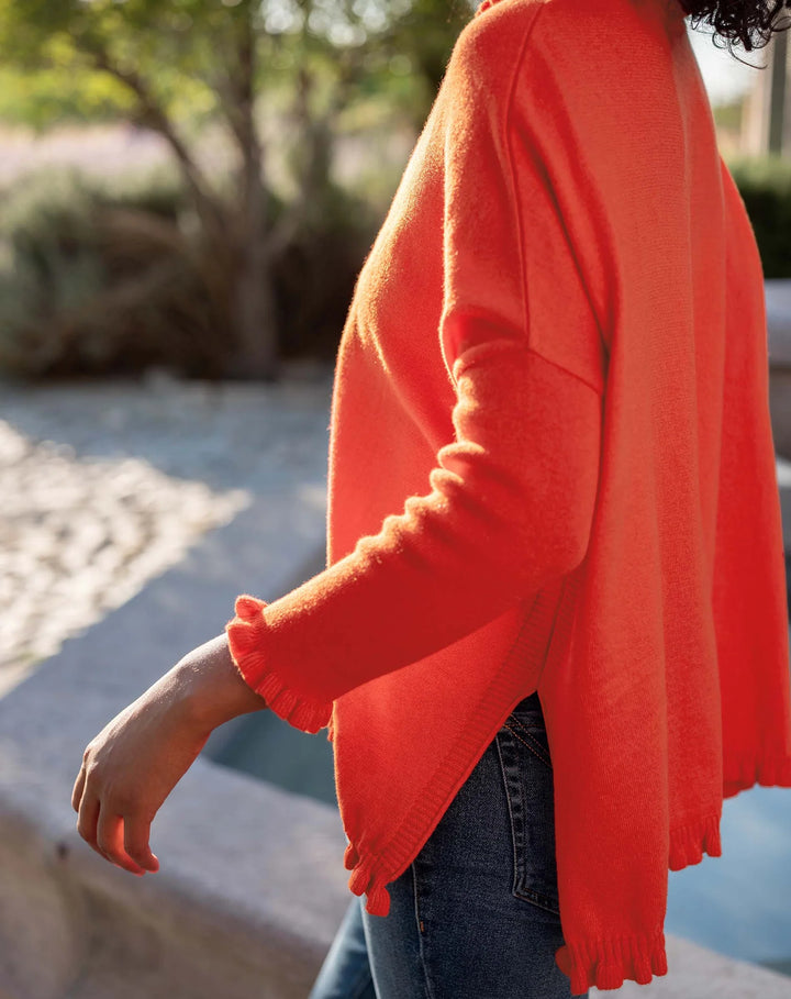 CATALINA COTTON RUFFLEY SWEATER-DESERT RED